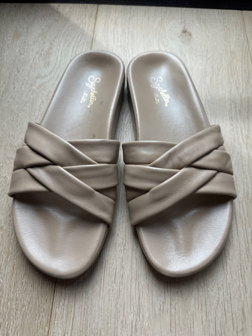 Seychelles Taupe Crisscross Slide Sandals